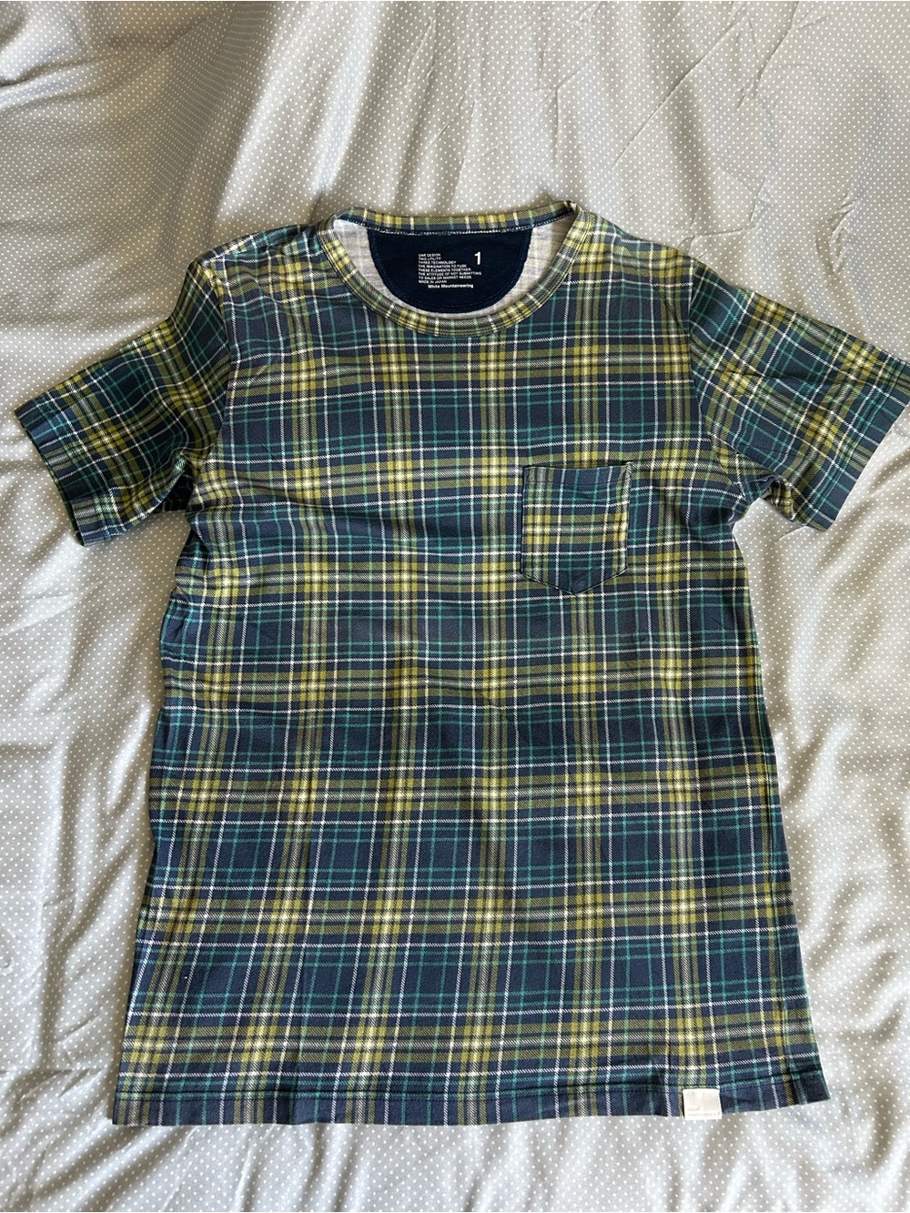 White Mountaineering Navy, Yellow & Green Plaid Short Sleeve Tee
